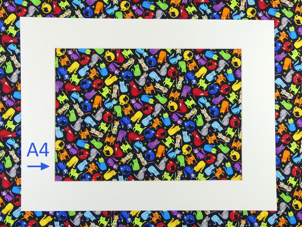 Patchworkstoff mini bunte Katzen mit A4 Ansicht